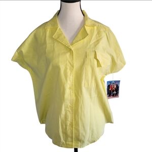 Vintage 80s Gitano Yellow Button Down Pocket Blouse Short Sleeve Shirt Womens L